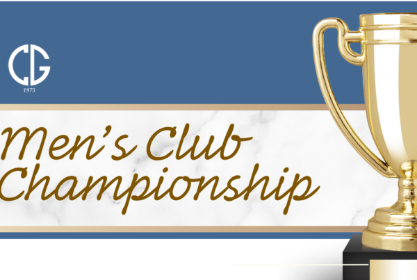 gold trophy, mens club championship, blue and white background